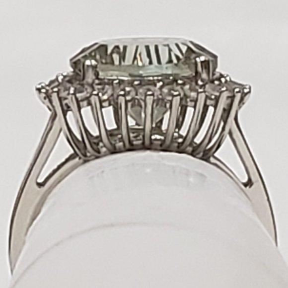 Green Amethyst (Prasiolite) & White Zircon halo ring in Platinum over 925SS  sz7 - Picture 6 of 6